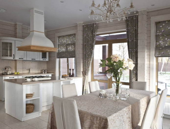 tablecloth in a bright kitchen