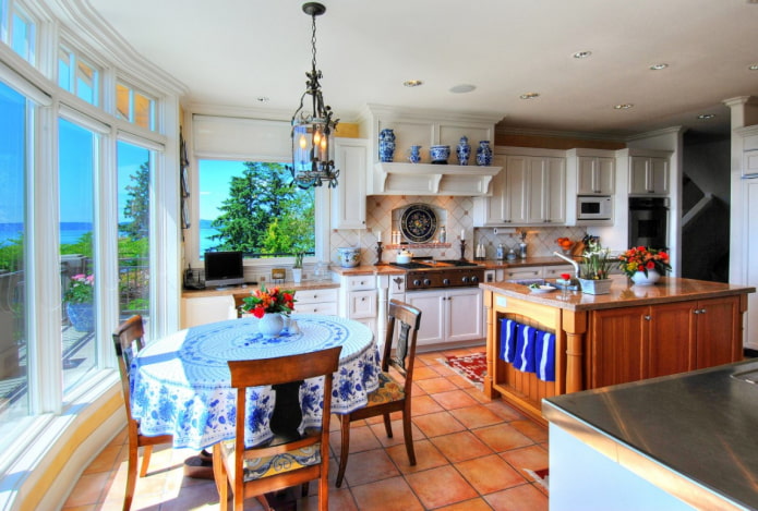 bright tablecloth under gzhel