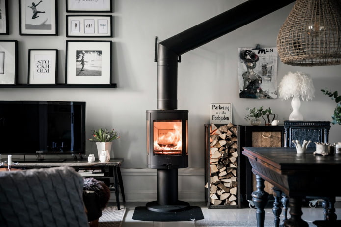 Potbelly stove in the scandi-living room Potbelly stove in the scandi-living room