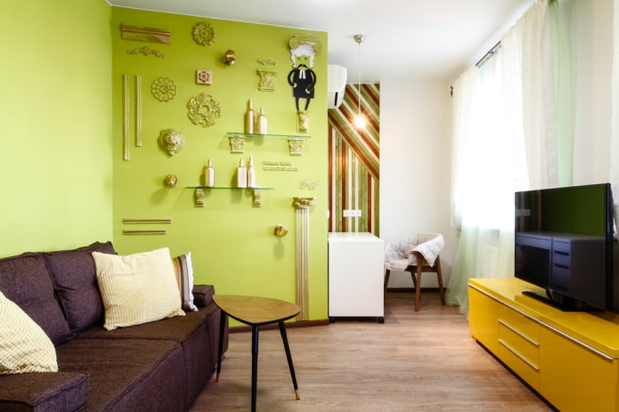 Living room in green tones