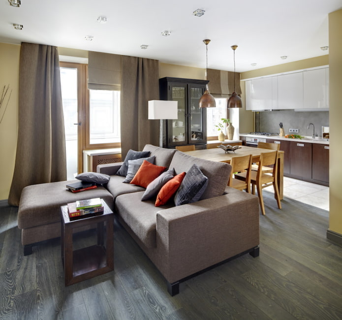 kitchen, living room and dining room in one room