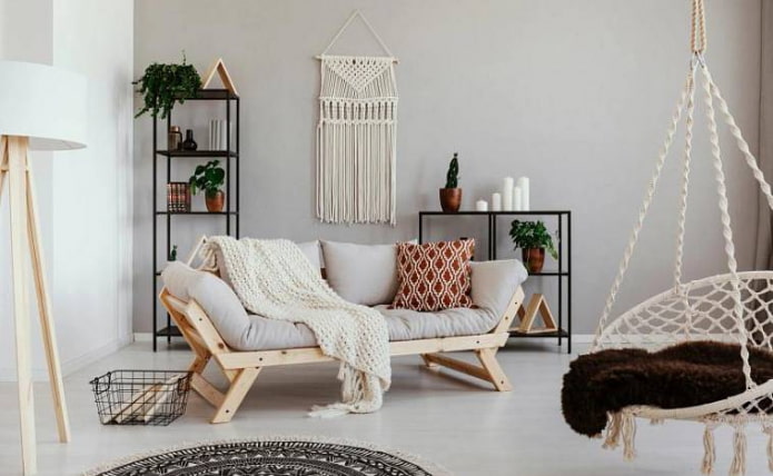 scandinavian interior with macrame