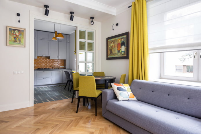 Kitchen-living room with built-in hood