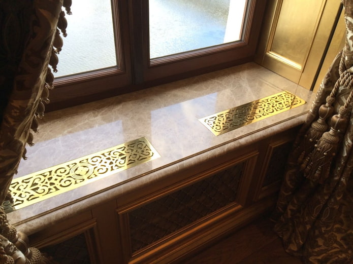 beige marble window sill