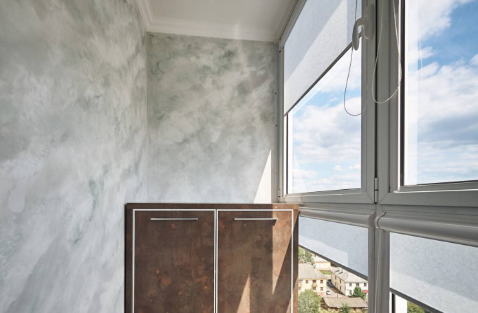 decoration of walls of a balcony under marble