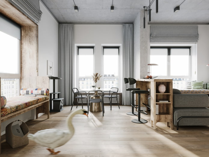 combination of japandi and loft styles