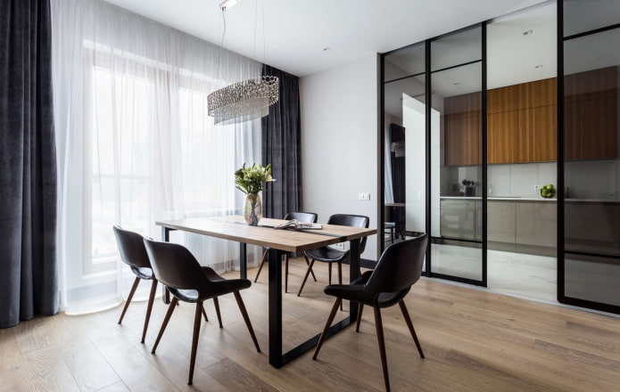 zoning of the kitchen-living room with a partition zoning of the kitchen-living room with a partition