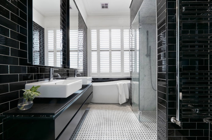 black glossy tiles in the bathroom black glossy tiles in the bathroom