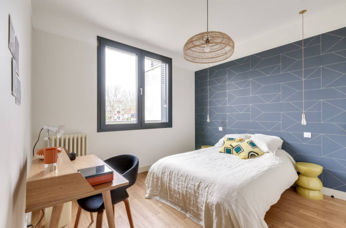 geometric wallpaper in the bedroom