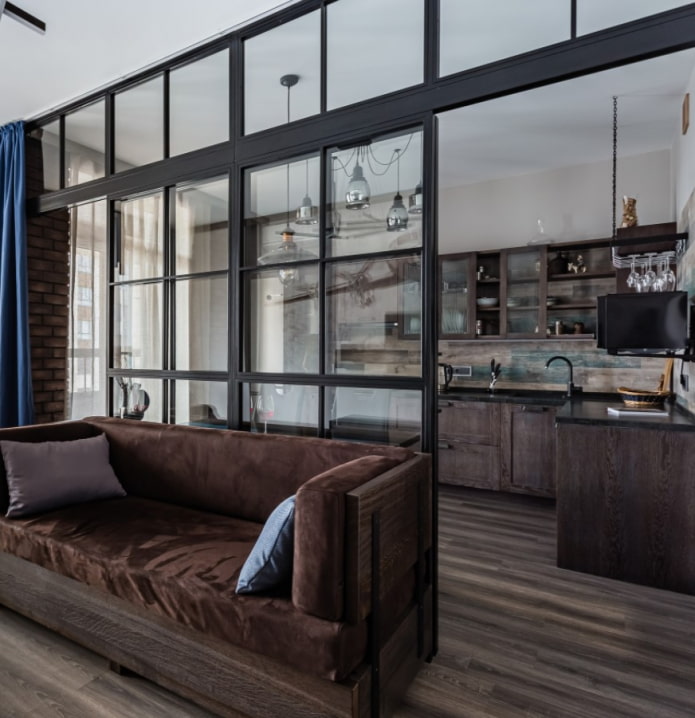 glass partition in the loft interior