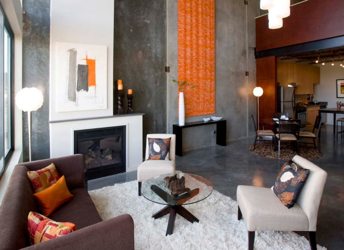 kitchen-living room with high ceilings