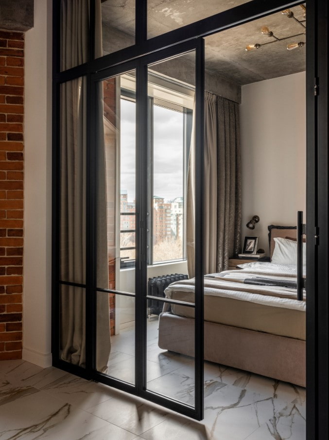 sliding glass partition in the interior