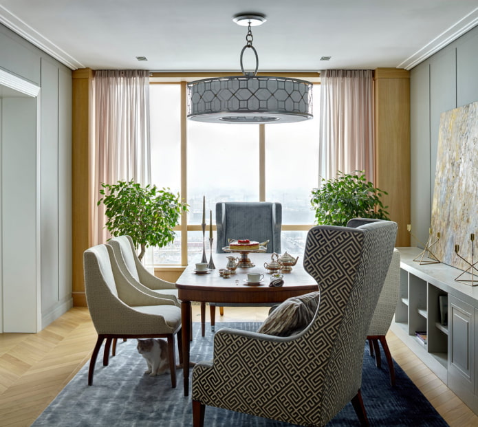 Armchair and chandelier