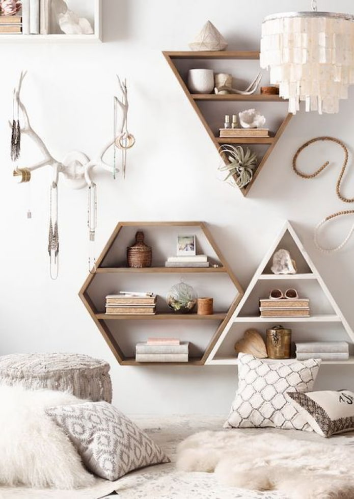 Wooden shelves
