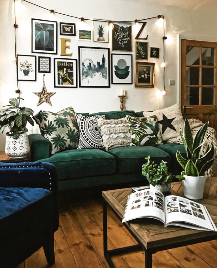 Emerald sofa in the living room