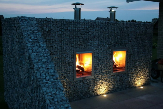wood stove made of mesh and stones