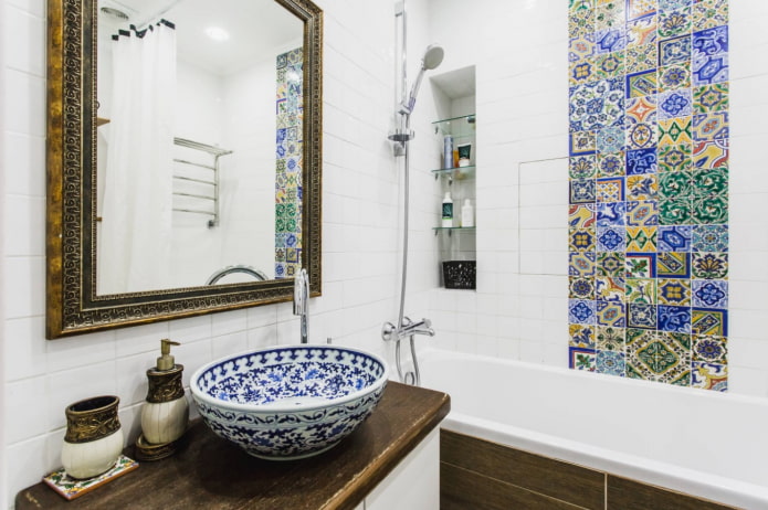 built-in shelves in the bathroom