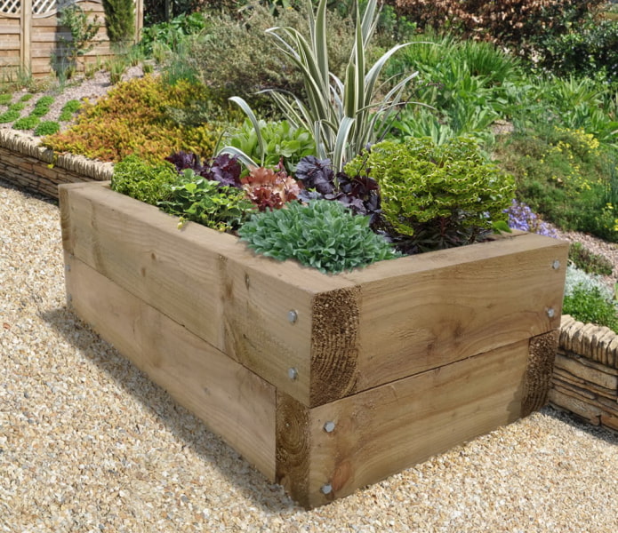 rectangular flower bed with a thick bar border