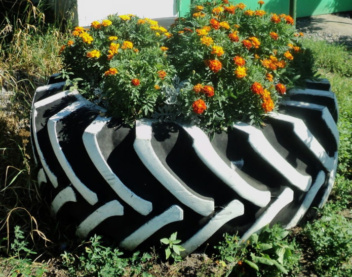 a bed of truck tires