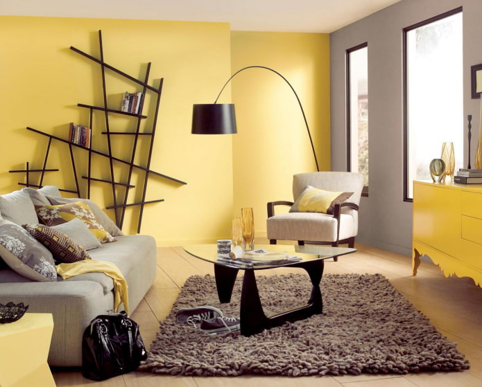 stylish living room in yellow and black colors stylish living room in yellow and black colors