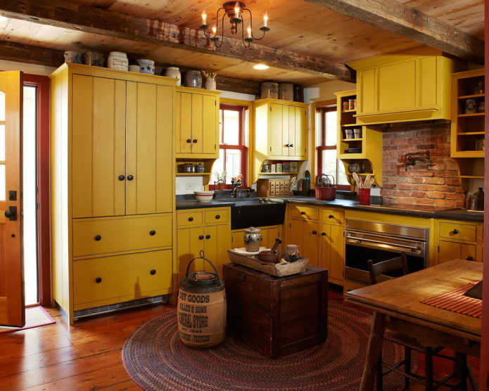 country style kitchen with yellow wood furniture country style kitchen with yellow wood furniture