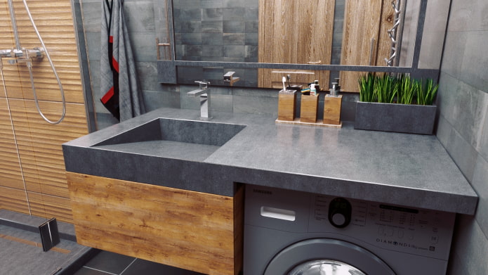 washbasin in a concrete countertop