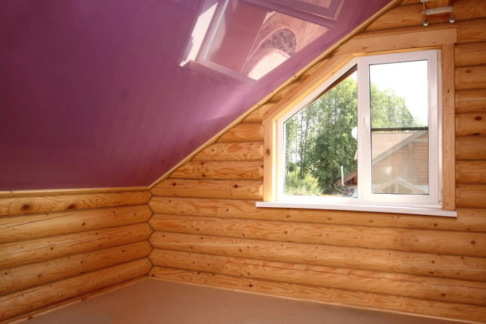 colored glossy stretch ceiling in the attic colored glossy stretch ceiling in the attic