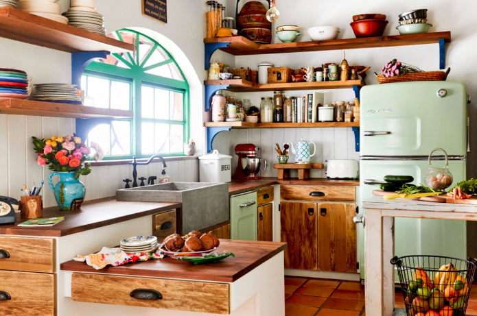 kitchen with wooden facades