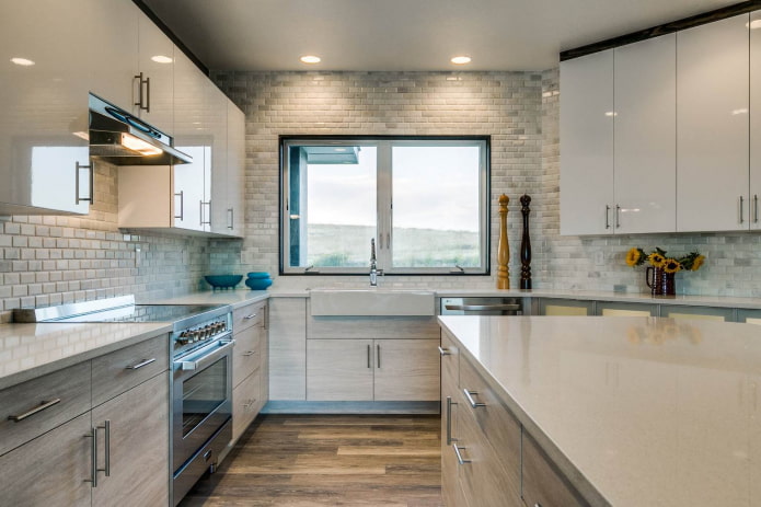 painted brick walls in gray and white kitchen painted brick walls in gray and white kitchen