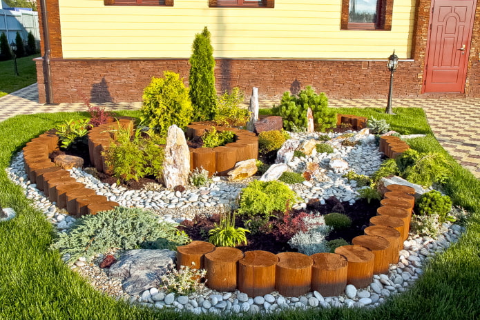 rock garden decor with wood