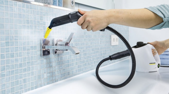cleaning the bathroom with a steam cleaner cleaning the bathroom with a steam cleaner