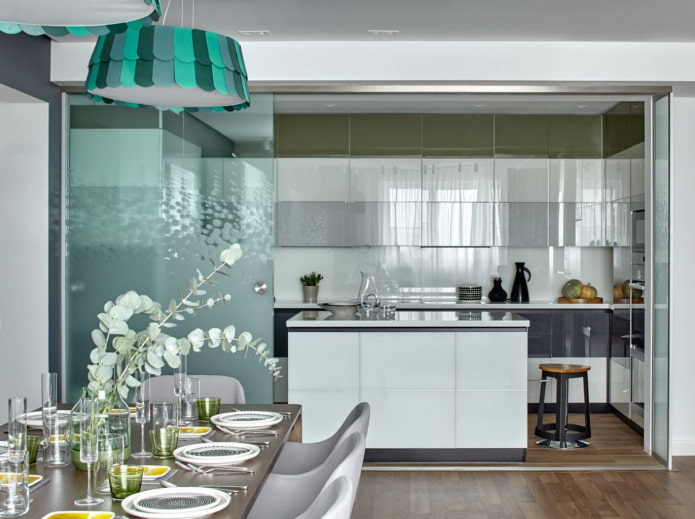 glass partition in the kitchen