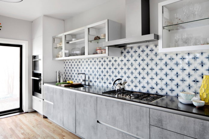 glass fronts of the kitchen