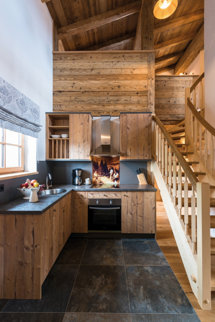 kitchen in the house under the stairs