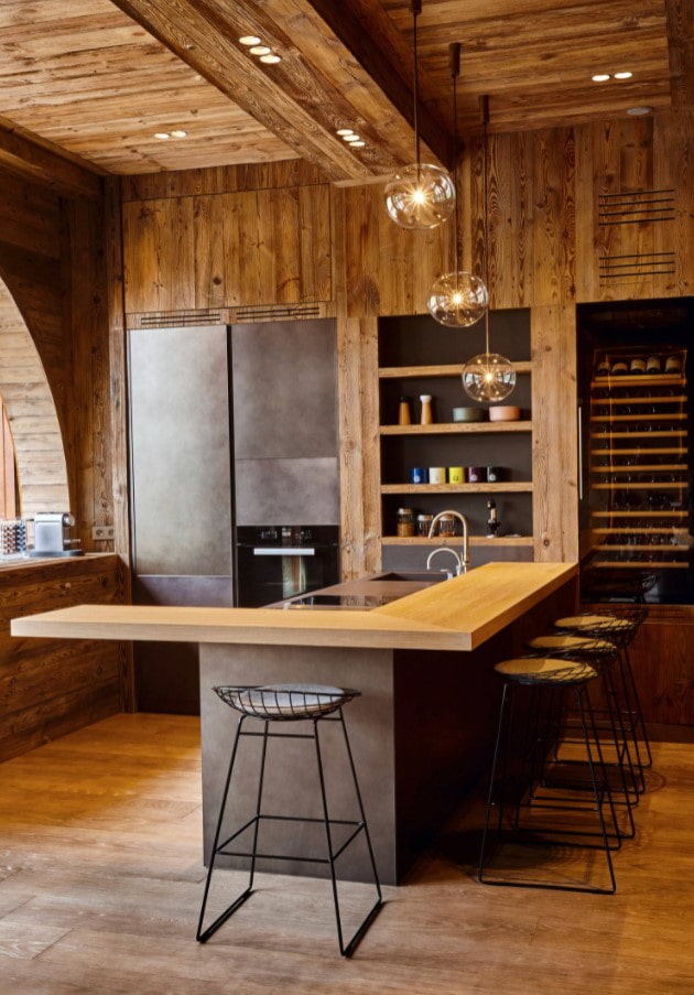 L-shaped bar counter