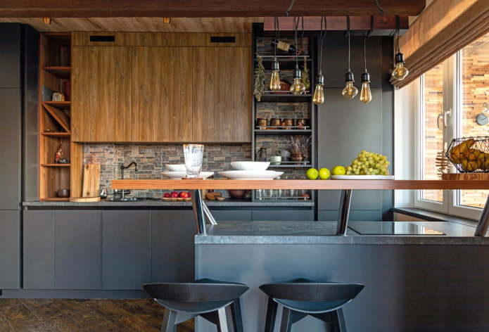 kitchen set with open shelves