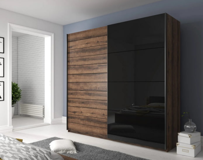 sliding wardrobe wood with black gloss