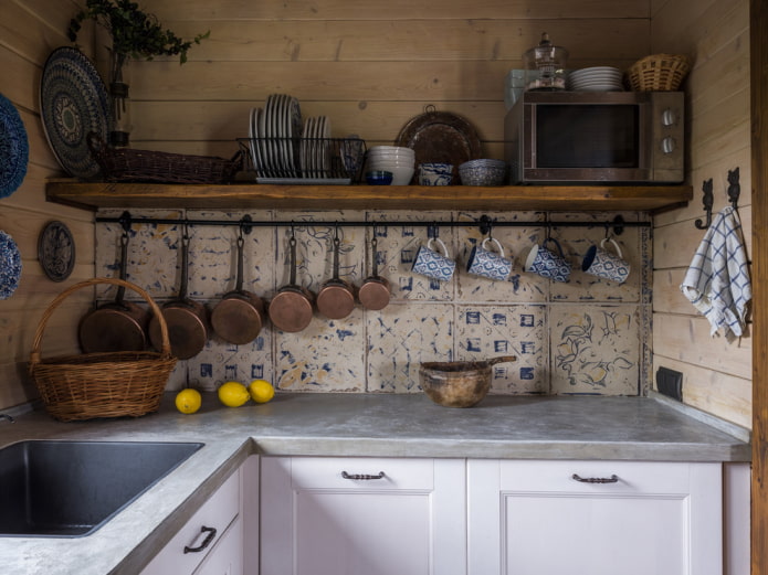 Decor and dishes on the shelves Decor and dishes on the shelves