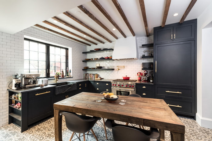 kitchen interior with black set kitchen interior with black set