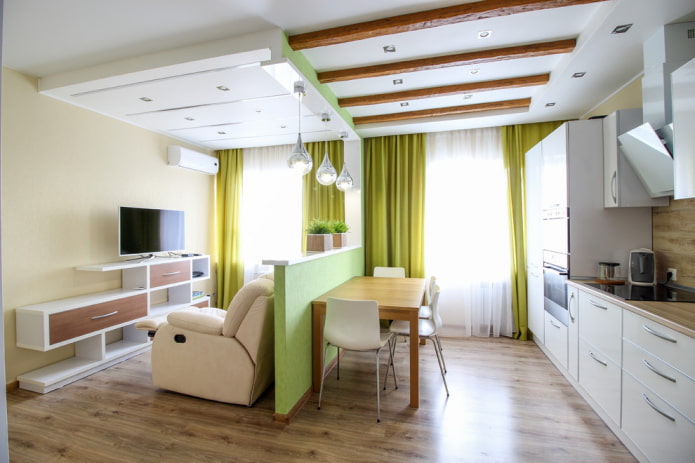 Dividing a room into zones using ceiling beams Dividing a room into zones using ceiling beams