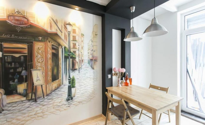 combination of wall painting and photowall-paper