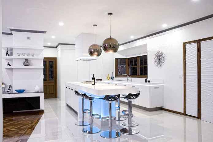 white floor in the kitchen