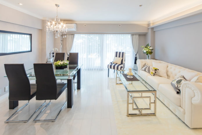 living-dining room with white laminate