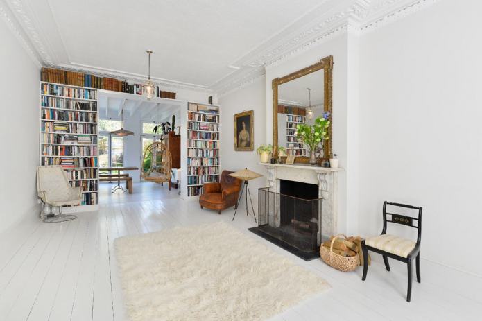 the floor in the living room is white