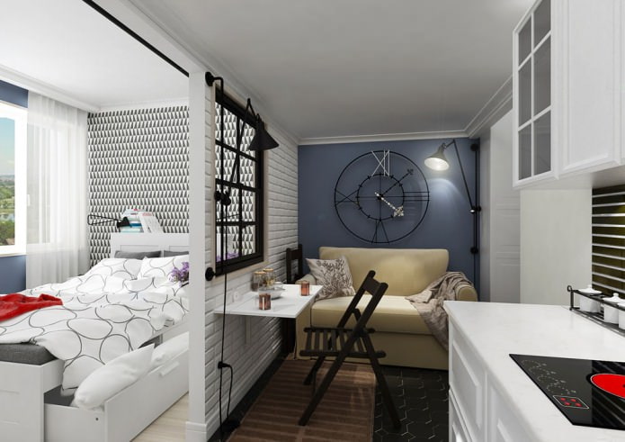 Design of small studio apartments 25 sq. m.