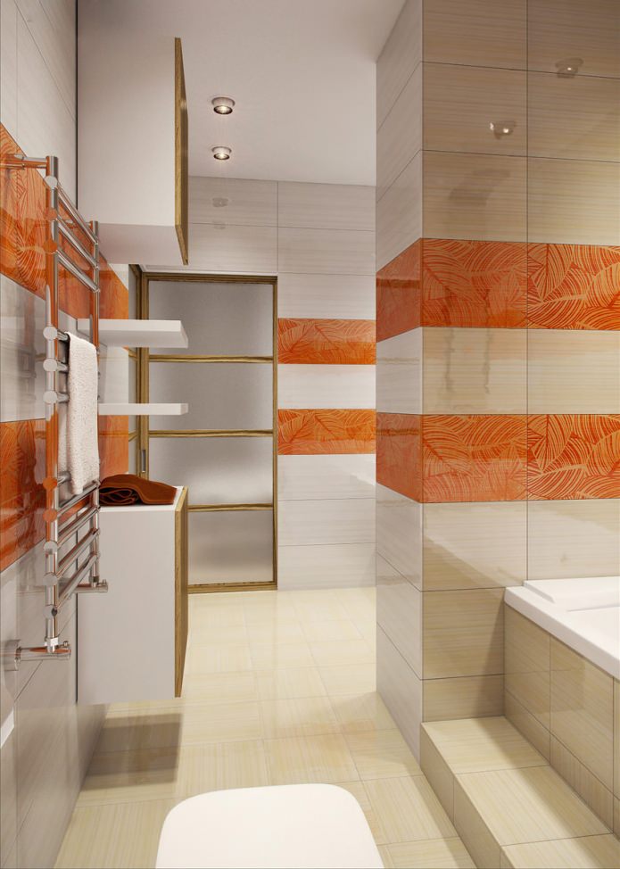 white and orange bathroom in the design of an apartment of 58 sq. m. white and orange bathroom in the design of an apartment of 58 sq. m.