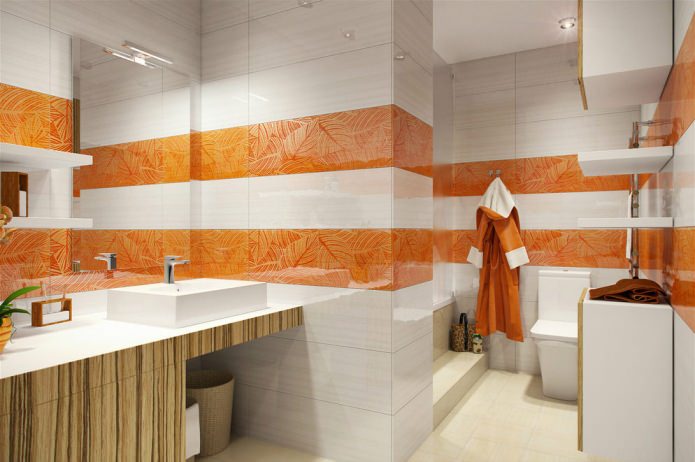 white and orange bathroom in the design of an apartment of 58 sq. m. white and orange bathroom in the design of an apartment of 58 sq. m.