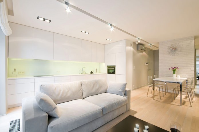 Kitchen-living room interior in white