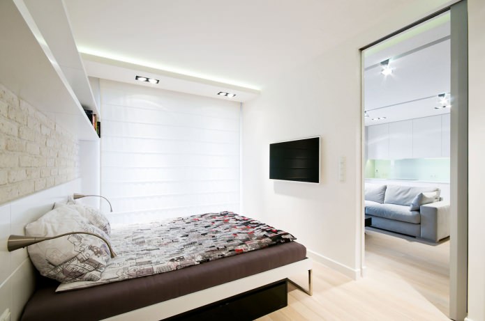 bedroom in the design of the apartment in light colors