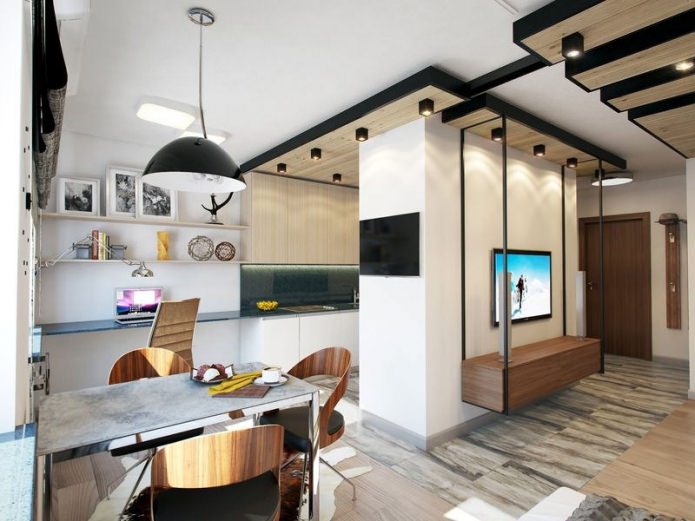 the interior of a one-room apartment of 39 sq. m.